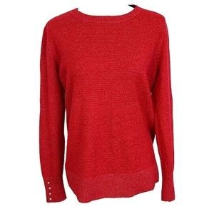 Loft Red Sweater Pearl sleeve Wool Blend Round Neck Long Sleeve size M